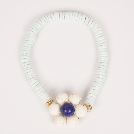 Hand Beaded Elastic Semi-Precious Synthetic Stone with Shell Bracelet  (7-011)