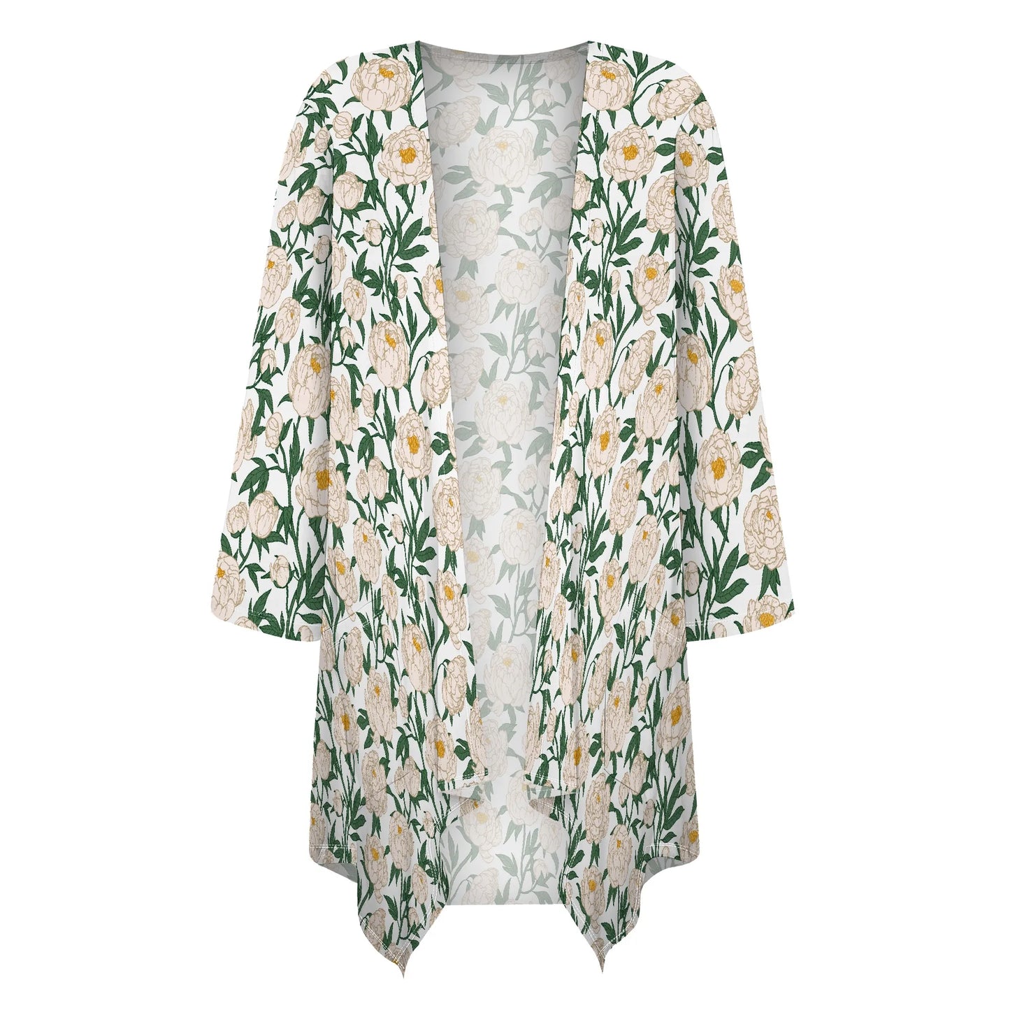 Women's Lightweight Floral Print Half Sleeve Blouse Shirts Thin Coat Cardigan Girly Cute for Outdoor with Pocket