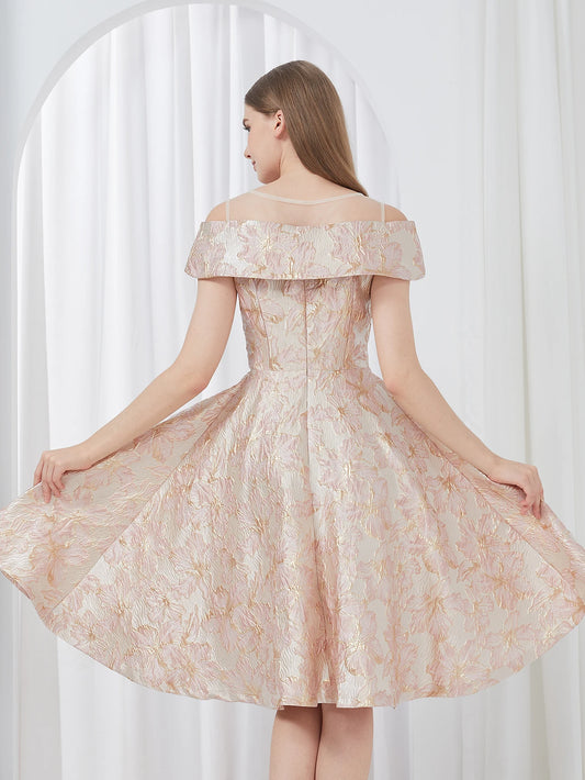 DEVCHATA Luxury New Short Evening Dress Women Jacquard Patchwork Embroidery Party Dress Elegant A Line Floral Ball Gown Vestido