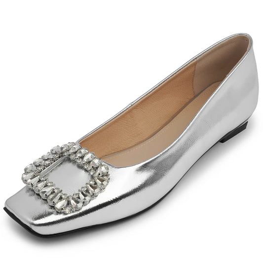 Drestrive 2025 Elegant Women's Pumps Cow Leather Crystal Knot Square Toe Thick Low Heels Handmade Summer Shoes