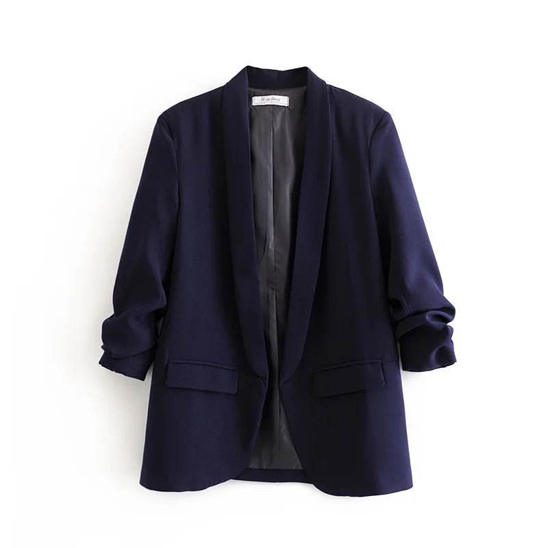Spring Street Sle Women's Pure Color Long Sve Jaet Coat Cardigan Base irt Tailored Collar Loose Fit Faion Top