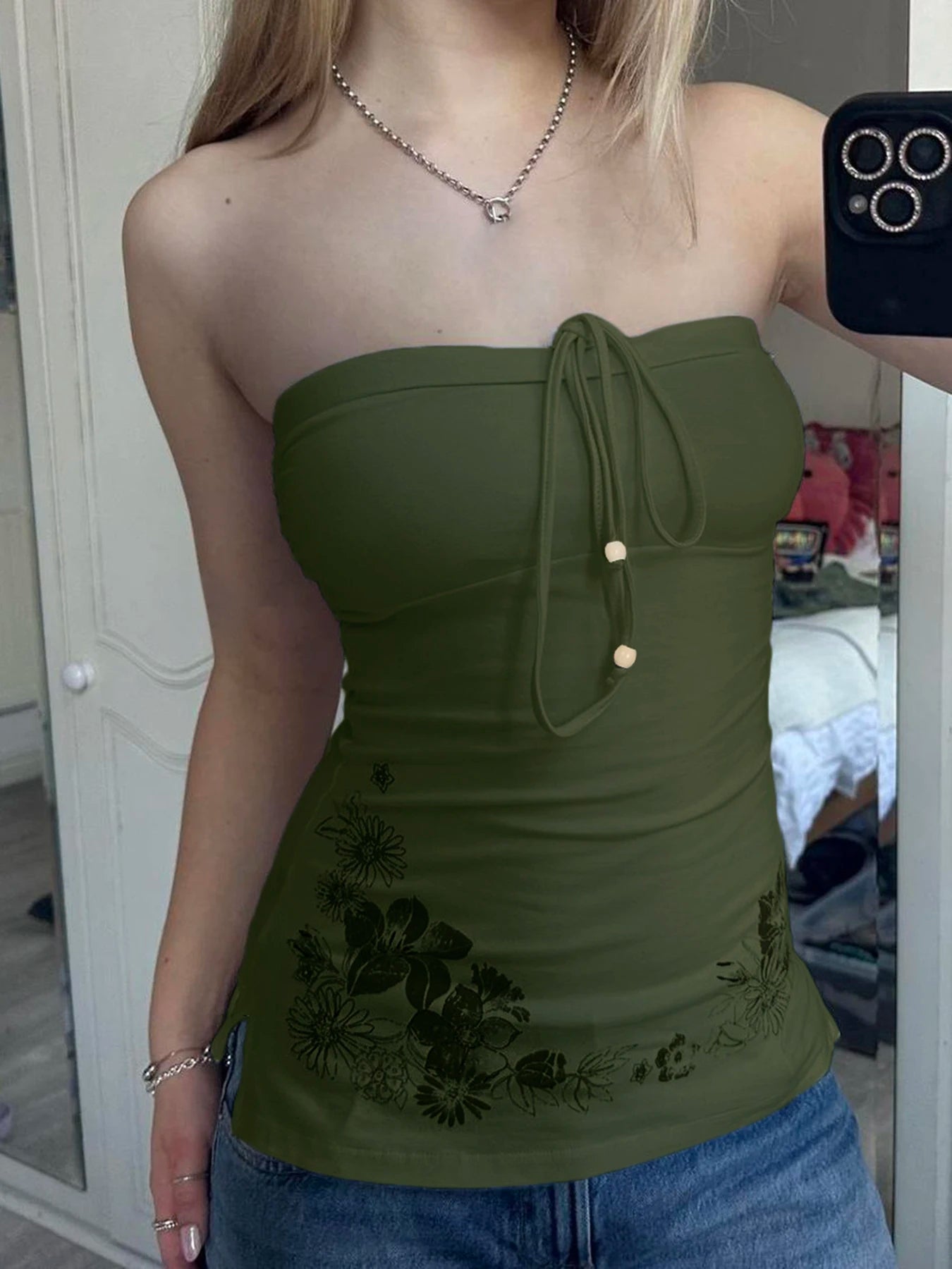 Causal Holiday Style Women Straps Tops Backless Bow Lace Up Slim Flower Prints Fashion Trendy Blouses