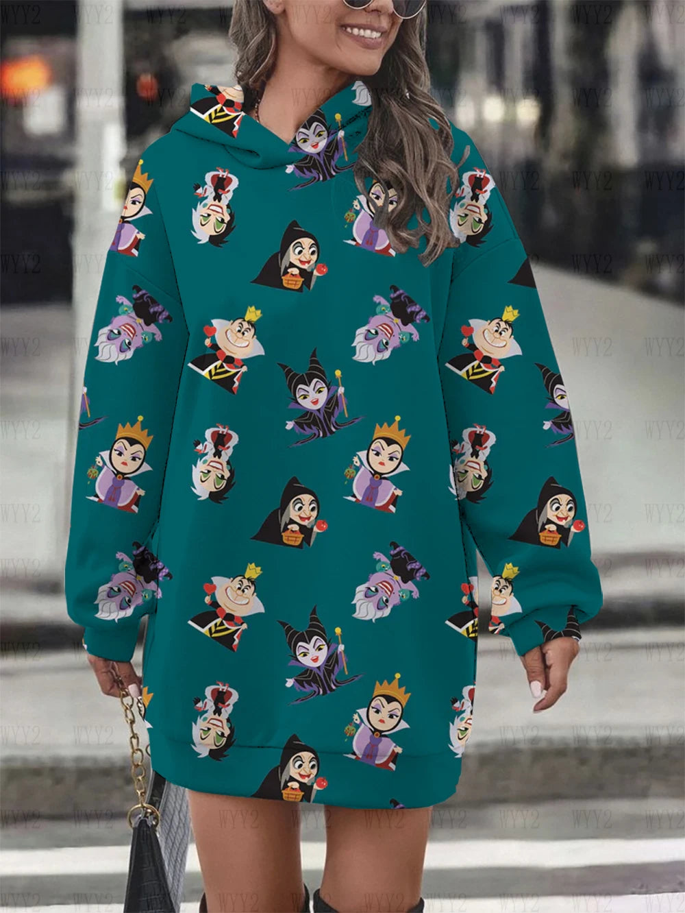 Winter New Hooded Sweater Dress Disney Series Sleeping Devil Women's Street Style Fashion Trend Warm Pullover Sweater Dress