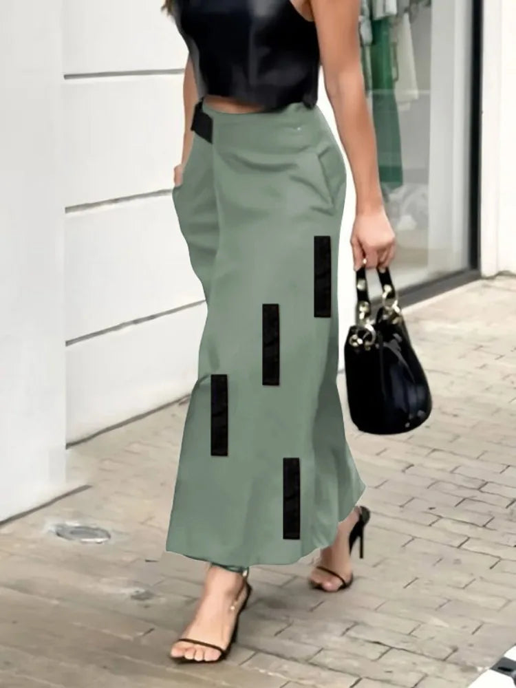 Yeezzi Urban Female Asymmetrical A-Line Skirts 2025 New Solid Color High Waisted Loose Pockets Long Skirt Bottoms For Woman