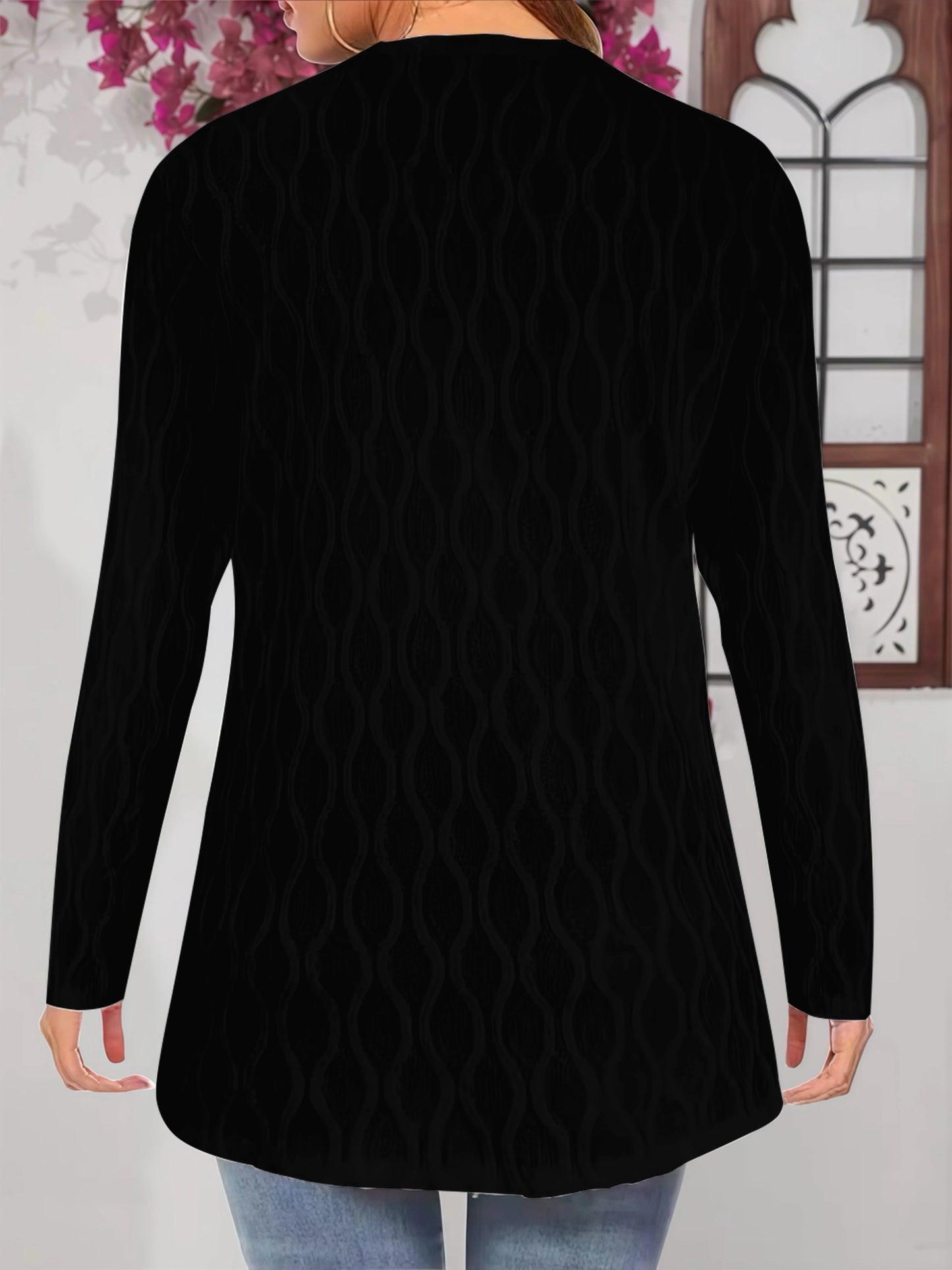Plus Size Autumn Casual Cardigan - Cozy Textured Fabric Open Front Sweater with Pockets