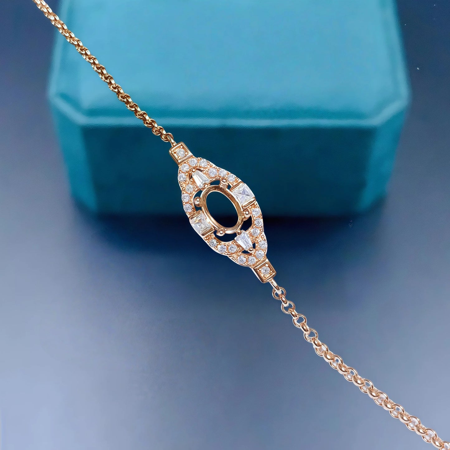 L  S925 Sterling Silver DIY Empty Bracelet Holder Settings 4*6mm Ellipse Stone Fine Charm Jewelry Simple Zircon Design for Woman
