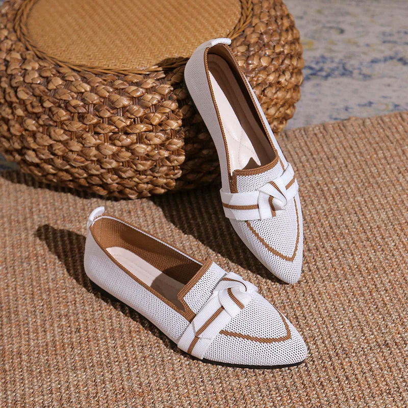 Pointed Toe 2025 Plus Size Women's Flat Single Shoes New Knit Flyweave Foot Slip Soft Sole Breathable