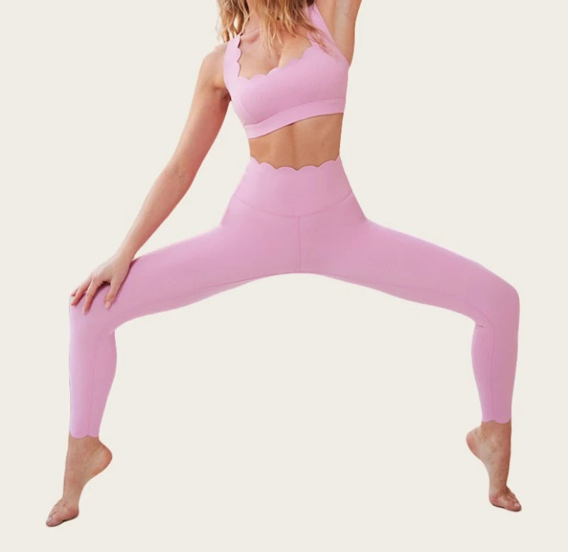 Single Shoulder Strap Removable Cup Sports Underwear Running Shockproof Gathering Yoga Bra Lace Back Yoga Pants Set