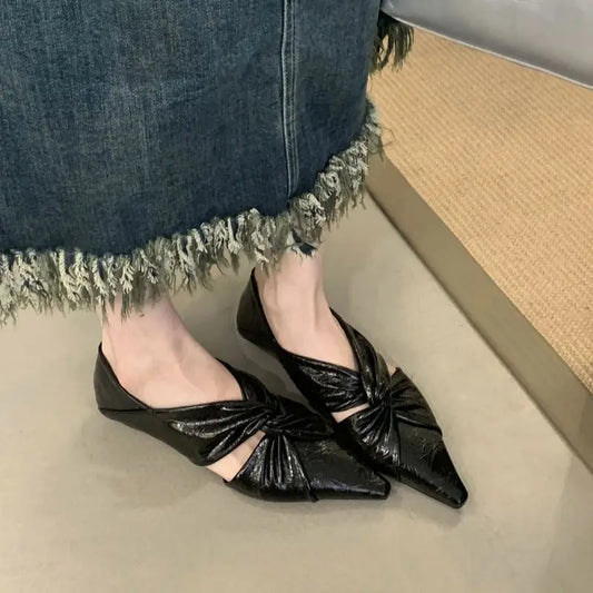 Gold Flats Woman Pointed Toe Shoes Fashion Cross Ladies Pumps Autumn Flat Shoes Chaussure Femmes 2025