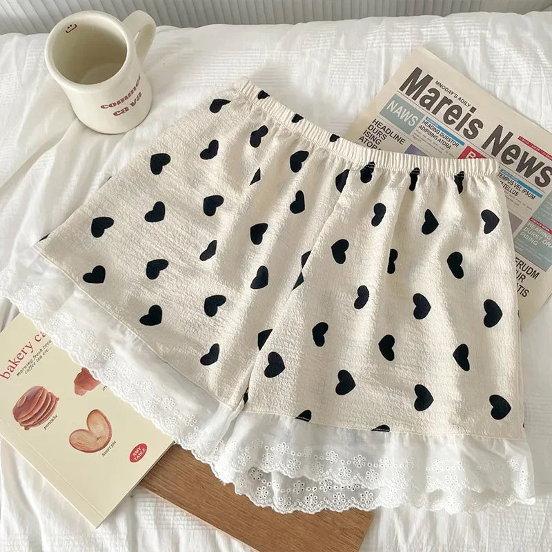 Women Shorts Summer Homewear Love Printed Lace Panties Pajamas Bottoms Fashion Safety Short Pants Girls Loose Sleeping Pants