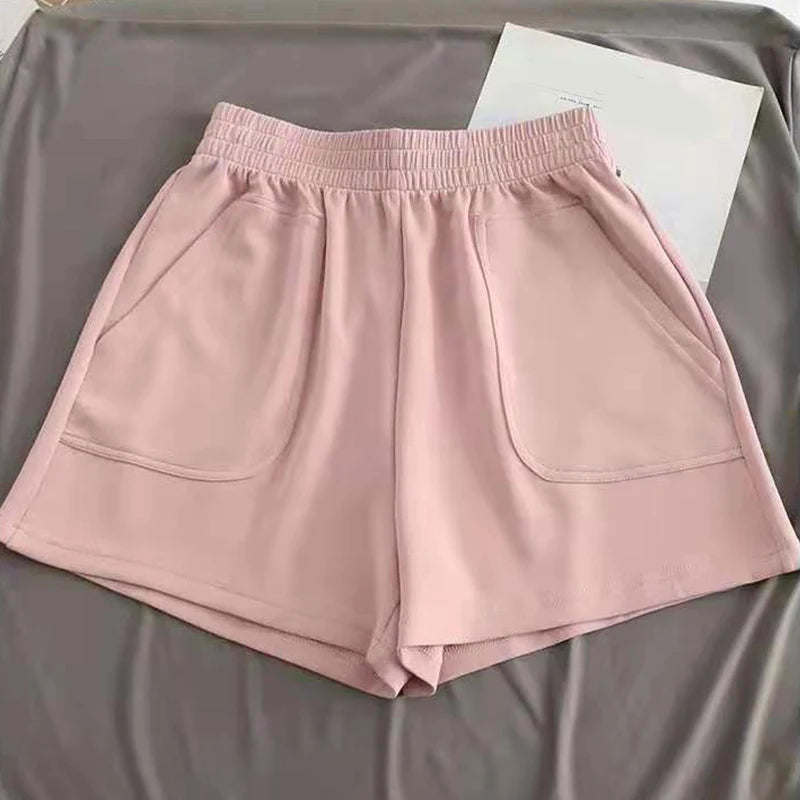 Casual Women's Shorts High Waist Summer Sports Shorts With Pocket Loose Homewear Bottoms Girls Homewear Wide Leg Sweat Short