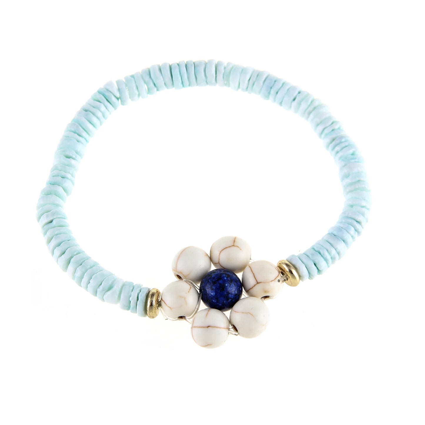 Hand Beaded Elastic Semi-Precious Synthetic Stone with Shell Bracelet  (7-011)