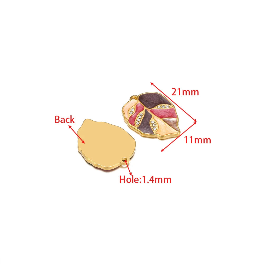5Pcs Enamel Leaf Charms Stainless Steel Pastoral Style Pendants for Exquisite Jewelry Making DIY Earrings Necklaces Accessories