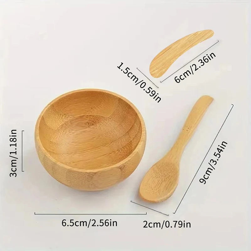 Mini Size Bamboo DIY Face Mask Mixing Bowl With Spoon Aromatherapy Bowl Set Massage Oil Face Care Makeup Tool Kits Accessories