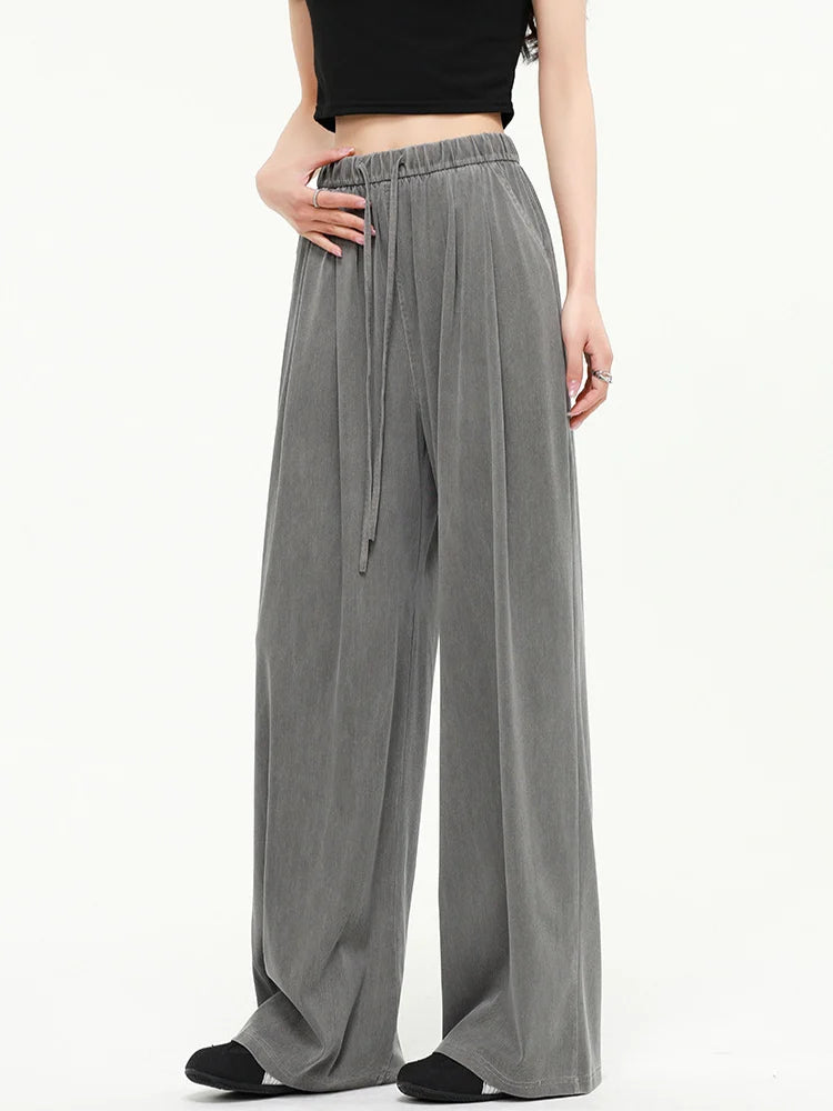 Summer Thin Lyocell Jeans Women Elastic Waist Ice Silk Wide Leg Denim Pants Pink Baggy Jeans For Women Summer Loose Trousers