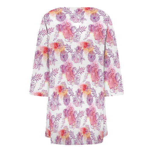 Women's Lightweight Floral Print Half Sleeve Blouse Shirts Thin Coat Cardigan Mod with Pocket