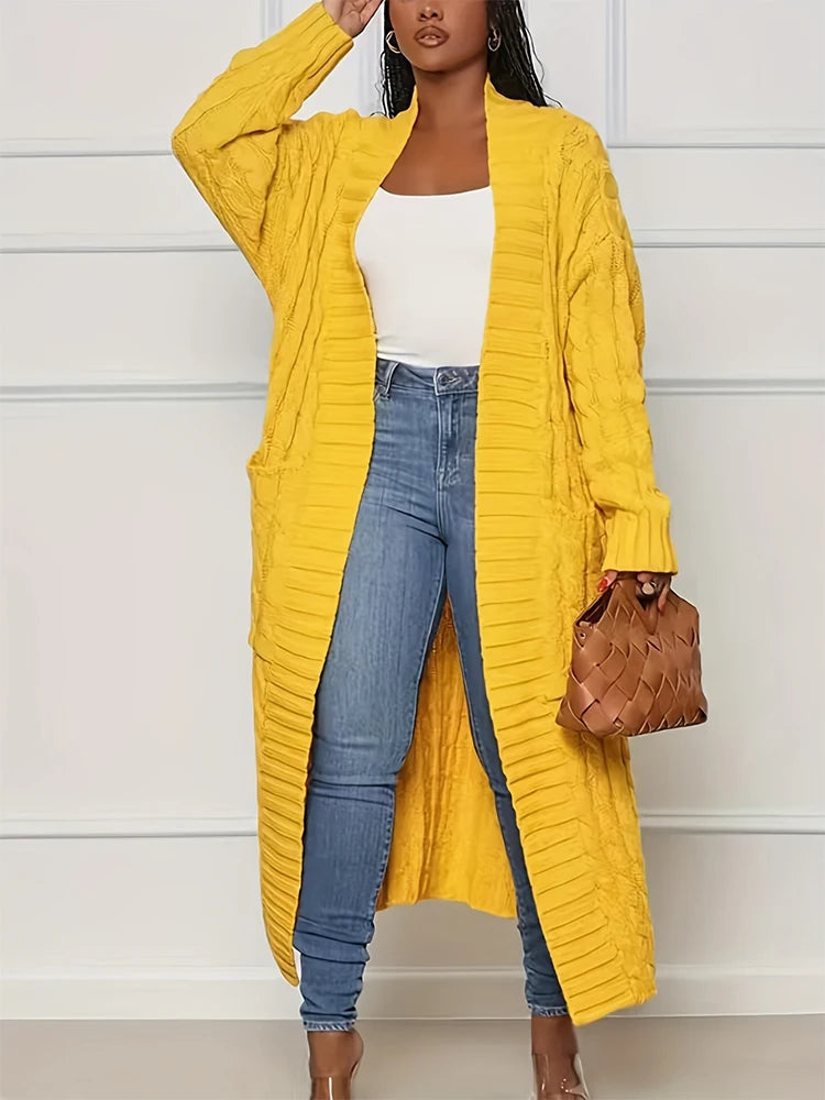 plus Size Solid Color Knitted Cardigan Women's Fashion Casual Sweater with Pocket Autumn Winter Best Comfortable Fit Cardigan