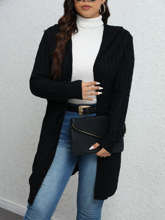 Women's Plus Size 1XL-5XL Versatile Solid Color Casual Loose Cardigan Fashionable Drawstring Knit Hooded Cardigan