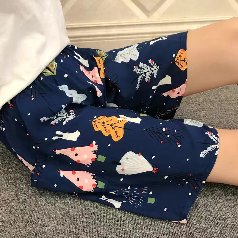 Women Casual Shorts Printing Tropical Floral , Beach Bottoms, Plus Size, Home Cotton Printing, Loose Beach Bottoms