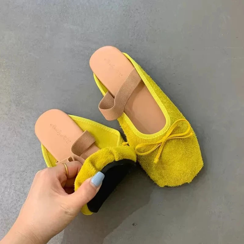 SUOJIALUN 2025 Autumn Women New Brand Slipper Fashion Round Toe Slip On Ladies Elegant Mules Shoes Soft Flat Heel Dress Slides S