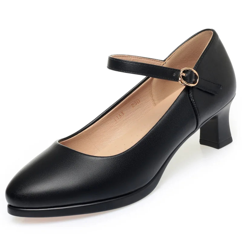 5cm Heels Flight Attendant Work Shoes Women Black Soft Comfortable Pumps Non-Slip Office Shoes for Standing All Day, Size 35-40