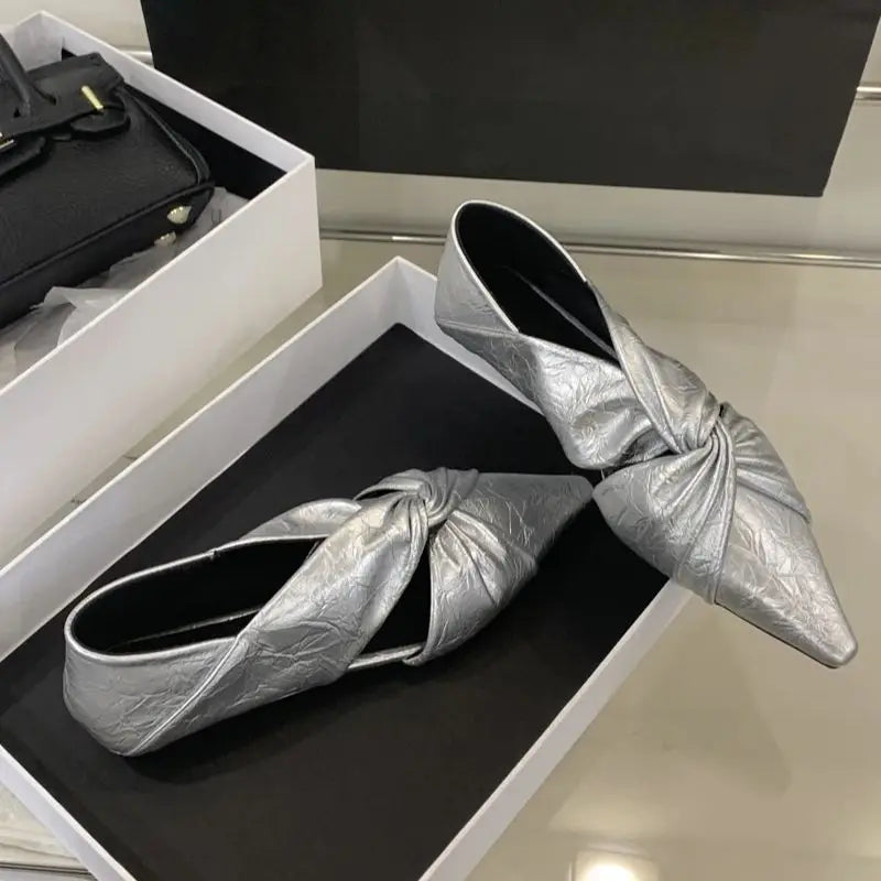 Gold Flats Woman Pointed Toe Shoes Fashion Cross Ladies Pumps Autumn Flat Shoes Chaussure Femmes 2025