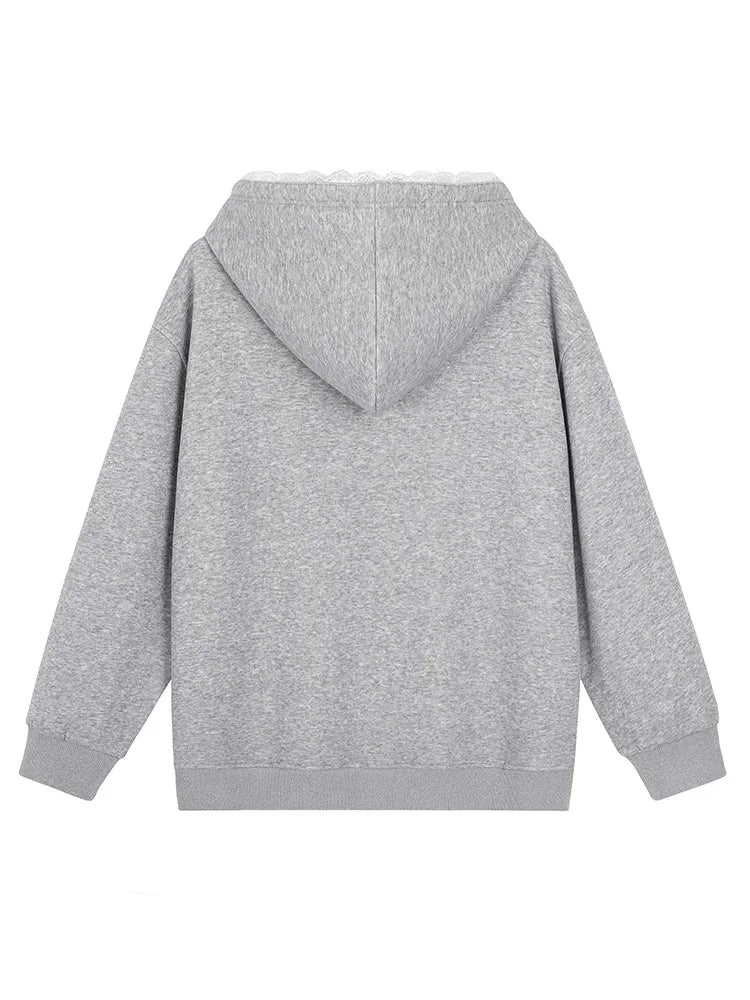GIBSIE Plus Size Embroidered Lace Thickened Fleece Hoodies Women 2024 New Winter Kangaroo Pocket Casual Warm Sweatshirts Top