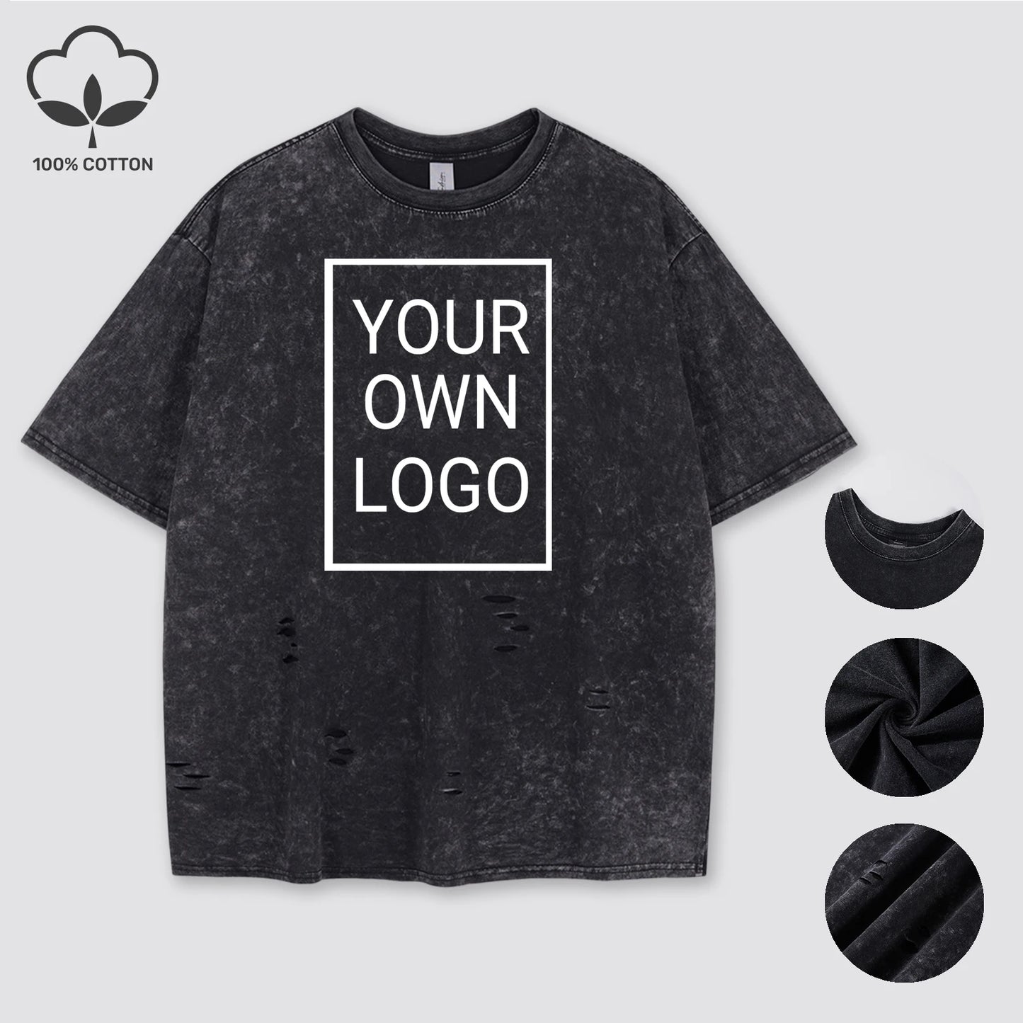 Customized The Logo DIY Pattern Cotton Washed Holes T Shirt Woman Oversize Y2K T-Shirt Summer Hip Hop Top All-Match Short Sleeve