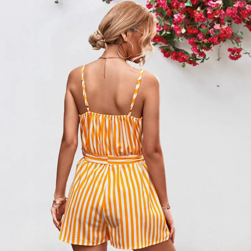 Women's shorts 2025 summer new product European and American women's V-neck camisole jumpsuit