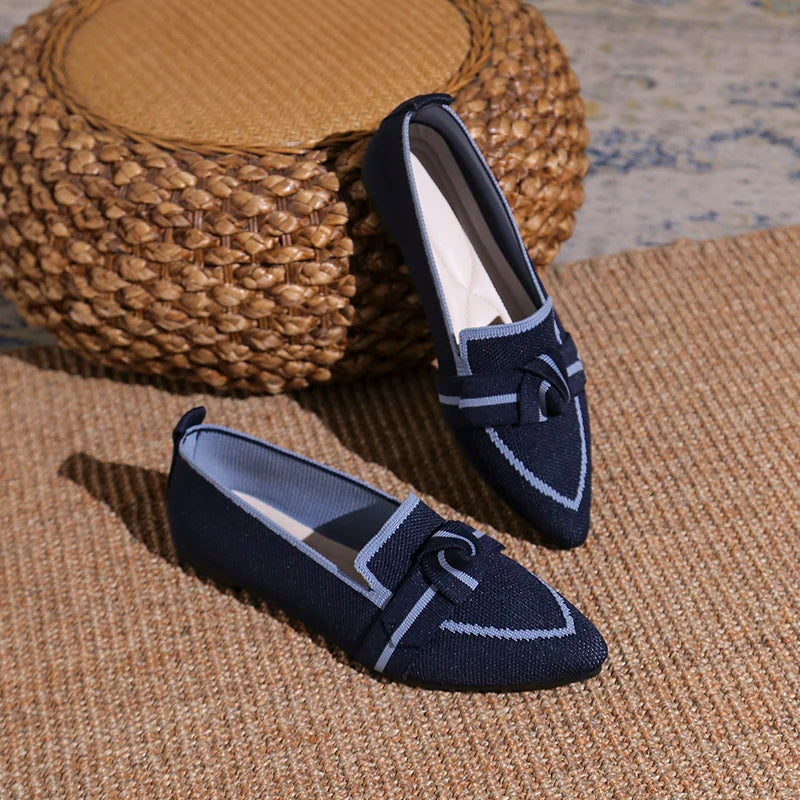 Pointed Toe 2025 Plus Size Women's Flat Single Shoes New Knit Flyweave Foot Slip Soft Sole Breathable