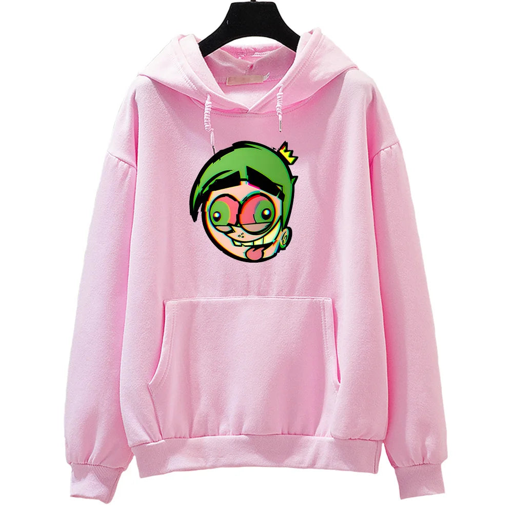 Japanese Anime Hooded Fairly OddParents Anime Print Harajuku Kawaii Sweatshirt With Pocket Cute Clothes Moletom Fleece Pullovers
