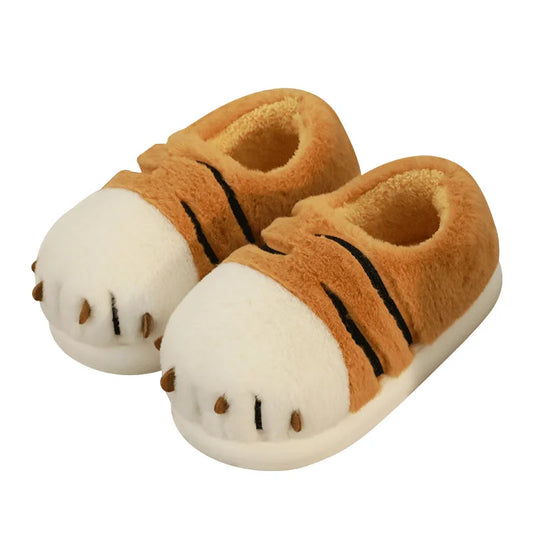 2025 Cartoon Tiger Paw Slipper Winter Indoor Warm Fur Shoes Slides Cute Animals Plush Platform Design Claw Ladies Home Slippers