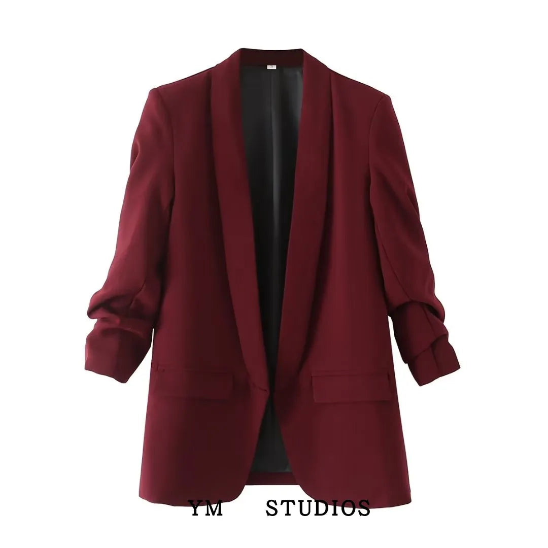 Spring Street Sle Women's Pure Color Long Sve Jaet Coat Cardigan Base irt Tailored Collar Loose Fit Faion Top