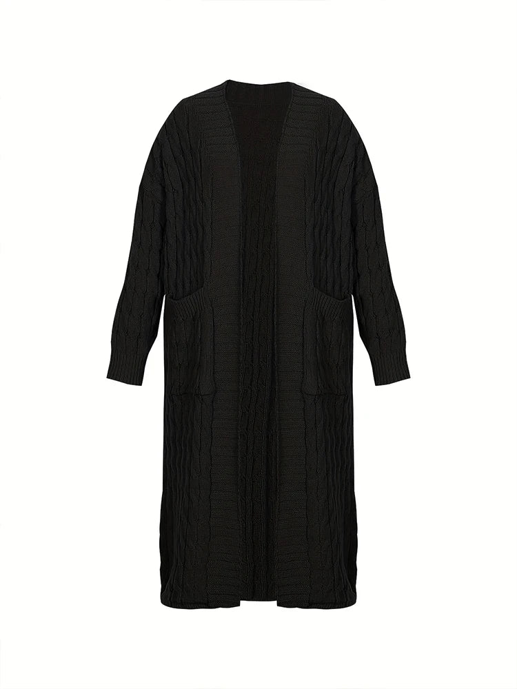 plus Size Solid Color Knitted Cardigan Women's Fashion Casual Sweater with Pocket Autumn Winter Best Comfortable Fit Cardigan