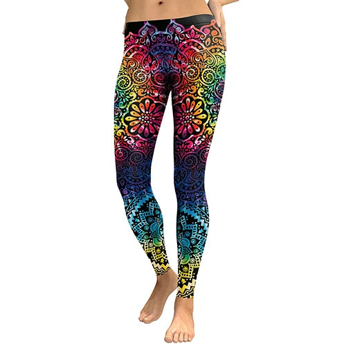 NADANBAO 2025 Women Leggings Mandala Flower Digital Print Slim Pink Fitness Woman Leggins Workout Plus Size High Waist Pants