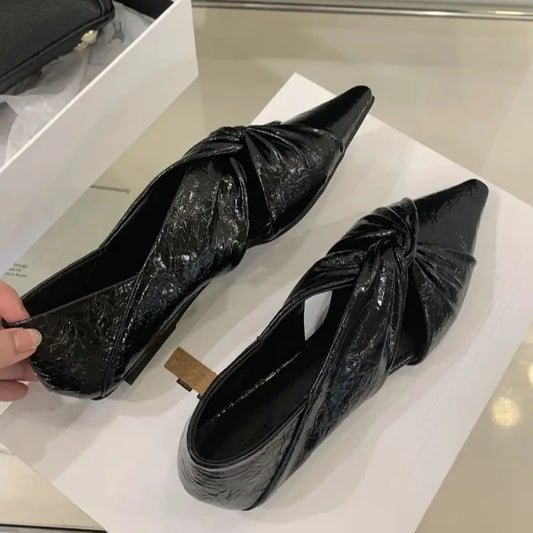 Gold Flats Woman Pointed Toe Shoes Fashion Cross Ladies Pumps Autumn Flat Shoes Chaussure Femmes 2025