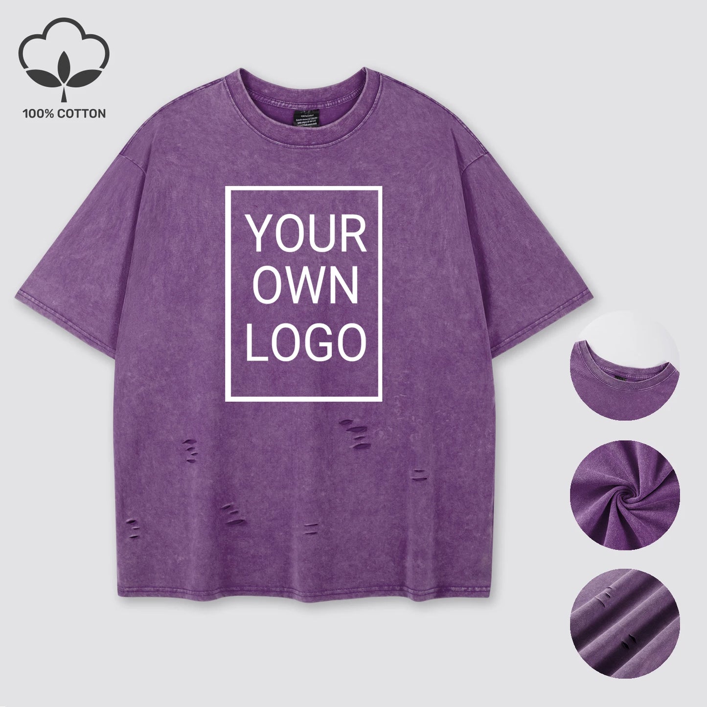 Customized The Logo DIY Pattern Cotton Washed Holes T Shirt Woman Oversize Y2K T-Shirt Summer Hip Hop Top All-Match Short Sleeve