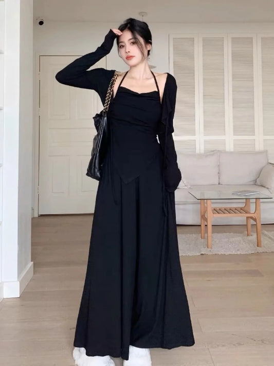 plus Size Women's Spring Summer Slimming Cover up Set Strap Top Sun Protection Cardigan Long Sve round Ne Tee Piece Set