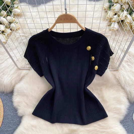 Skirt Set Women Two Piece Sets Dress Sets Short Sleeve Knitted Tops High Waist Long Skirts Elegant Splice Y2k Streetwear Work