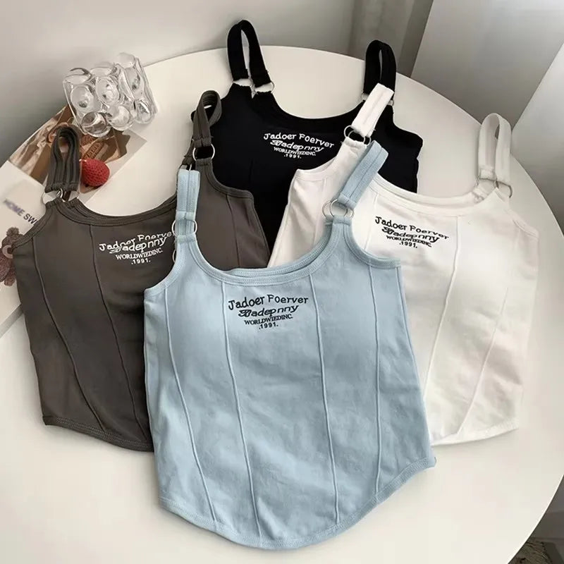 1pc Letter Print Cotton Women Small Breast Bras Hot Girls Wear Casual Slim Underwear Padded Camisole Top