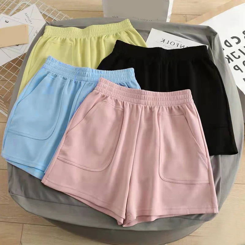 Casual Women's Shorts High Waist Summer Sports Shorts With Pocket Loose Homewear Bottoms Girls Homewear Wide Leg Sweat Short