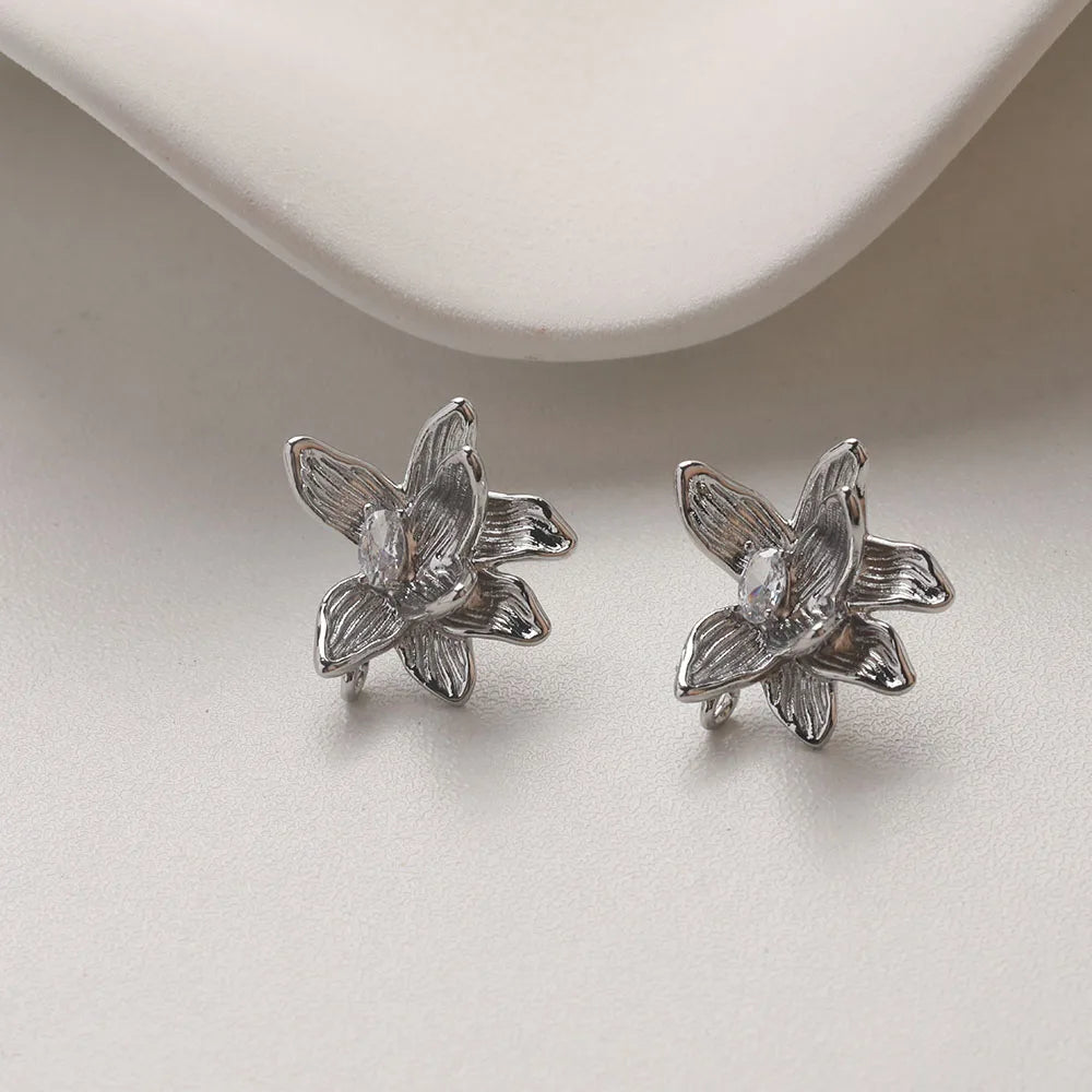 4PCS Dainty Flower Ear Studs Earrings for Jewelry Making Supplies DIY Hand Made Brass 14k Gold Plated 20*20.5mm Accessories