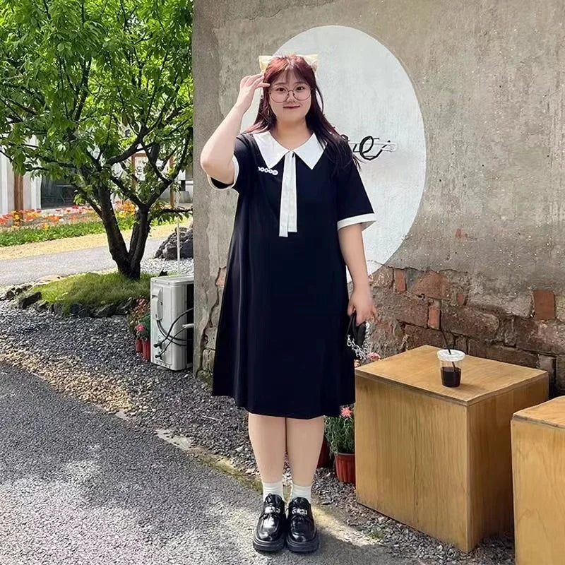 Women's Short-Sleeved Cotton T Shirt Dress, Plus Size, Loose Fat, Lady Oversize Dresses, Female Clothing Casual 150kg Summer New