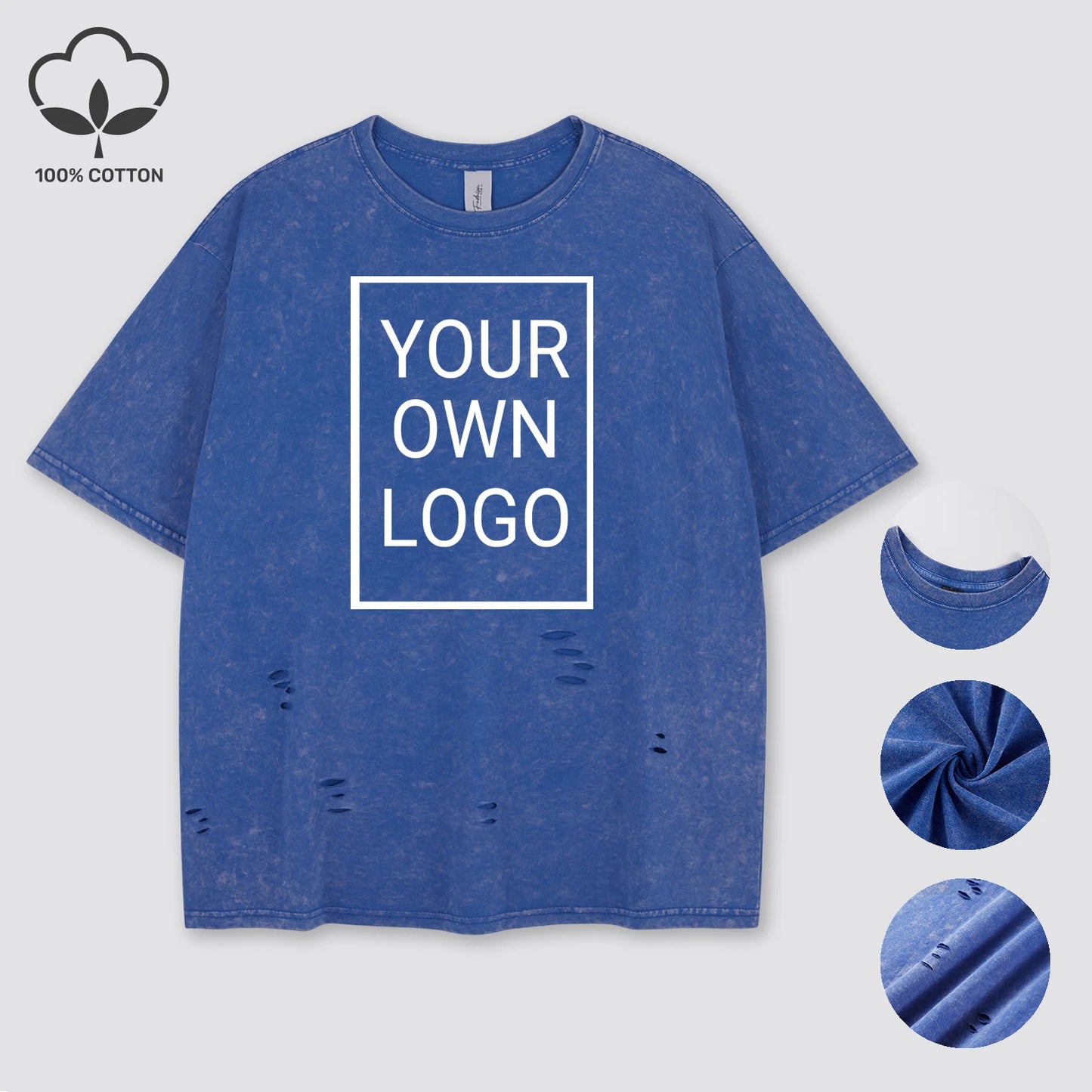 Customized The Logo DIY Pattern Cotton Washed Holes T Shirt Woman Oversize Y2K T-Shirt Summer Hip Hop Top All-Match Short Sleeve