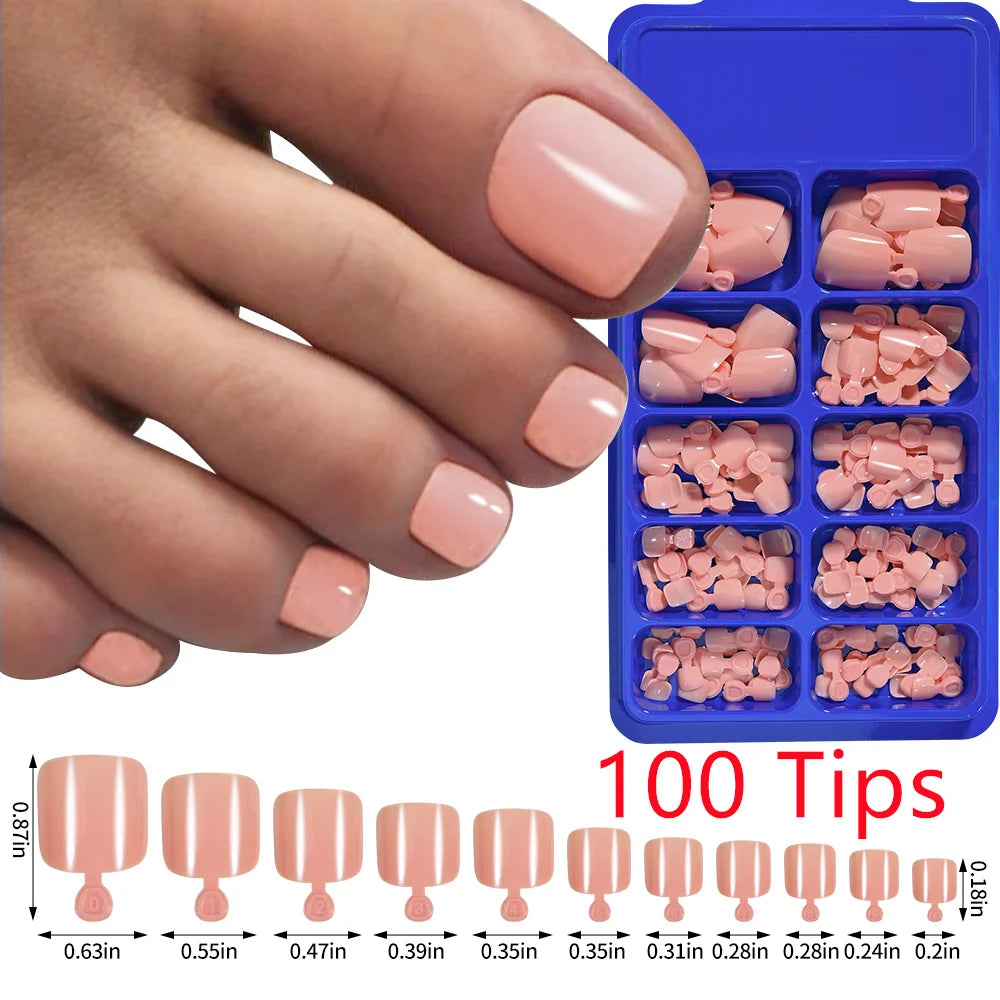 1Pack Toe Nail Tips - Short French Tip Press On Toenails 100/120Pcs Pink Soft Gel Tips ToeNails Soak Off Fake Toe Nail Extension