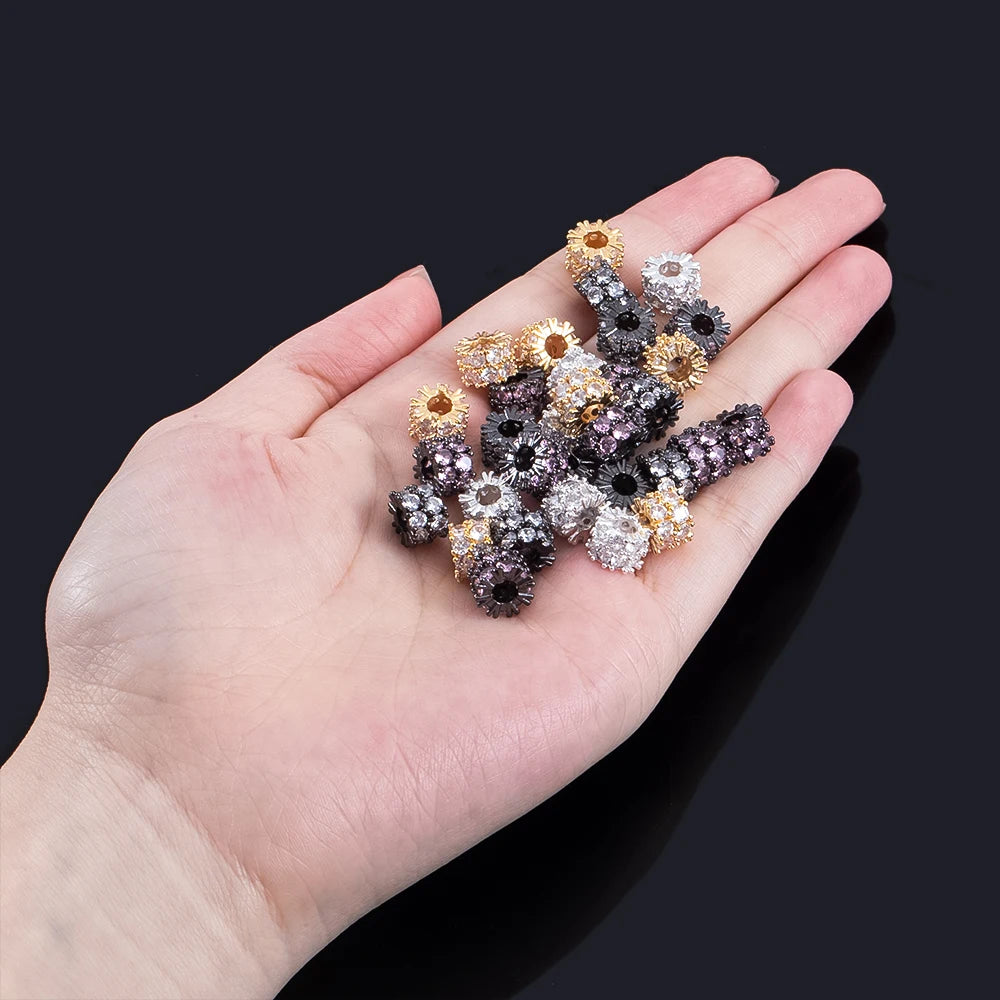 5pcs Metal Zircon Copper Snowflake Spacer Beads Bracelets Barrel Spacers Beads Accessories Necklace Jewelry Making Components