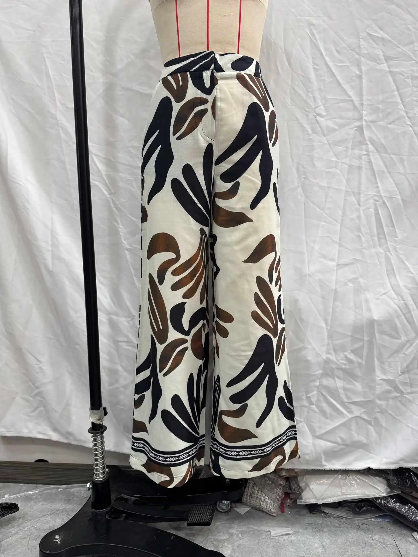 European and American style 2025 new print retro mid-waist wide-leg casual pants