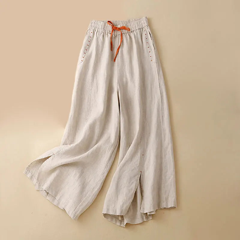 Gray Cotton Linen Casual Elastic High Waist Loose Wide Leg Women's Pants Ankle-Length Pants For Women Clothing 2025 Fashion