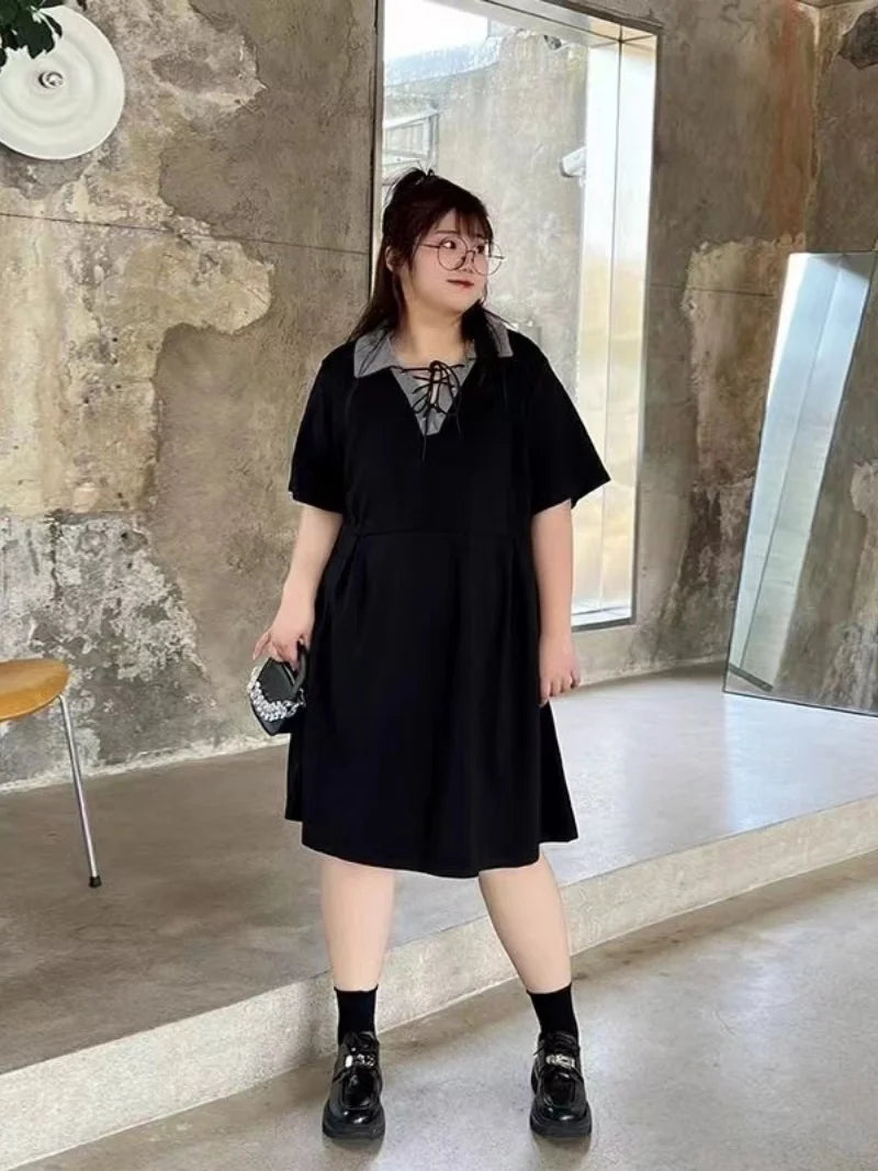 Women's Short-Sleeved Cotton T Shirt Dress, Plus Size, Loose Fat, Lady Oversize Dresses, Female Clothing Casual 150kg Summer New