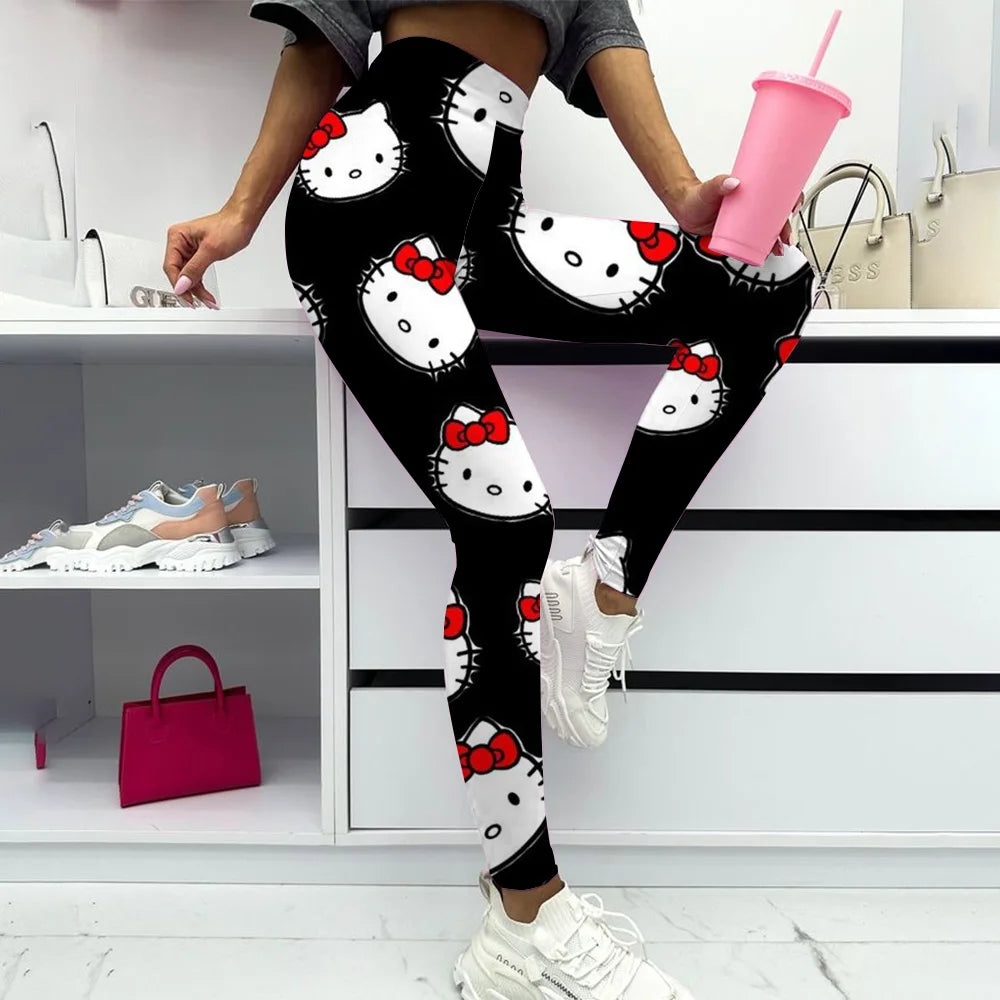 Hello Kitty print Yoga Pants Gym Leggings Women Girl Fitness Soft Tights High Waist Elastic Breathable No T Line Sports Pants